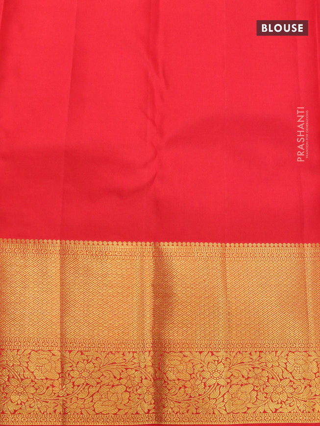 Pure kanjivaram silk saree cream and red with allover zari woven brocade weaves and long rich zari woven floral border