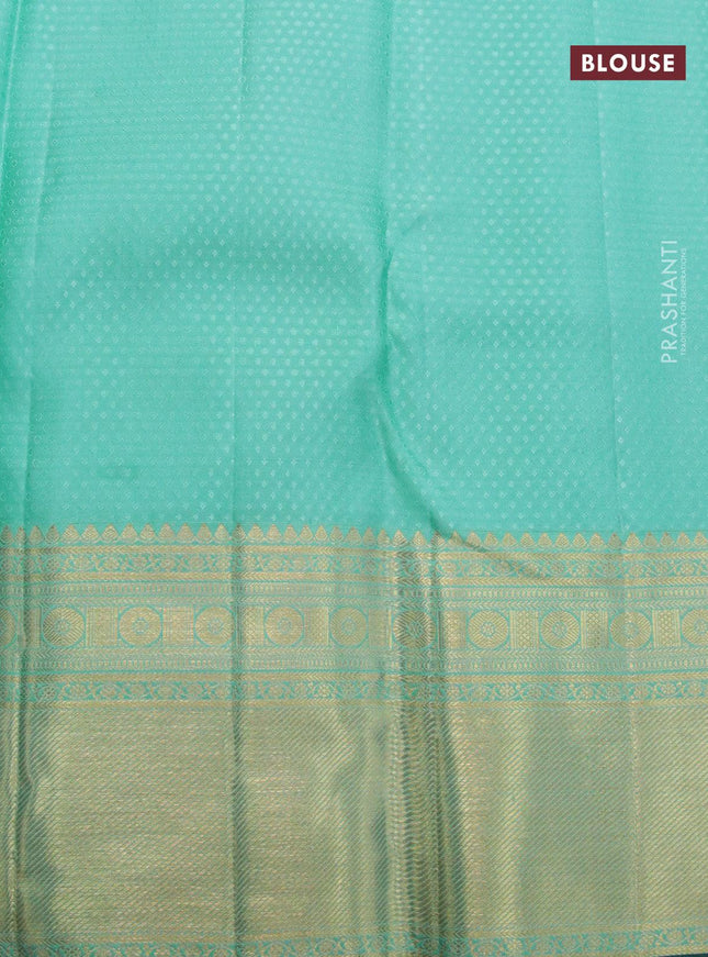 Pure kanjivaram silk saree lotus pink and teal blue with allover zari weaves and rich zari woven border