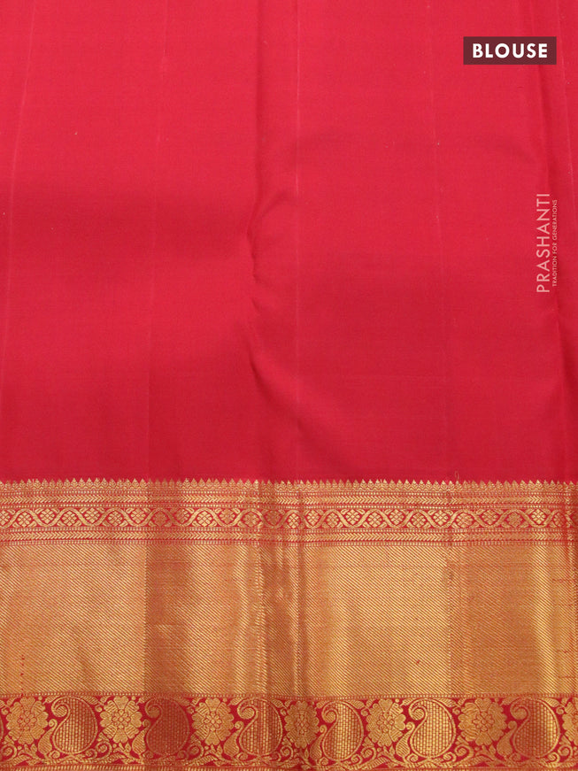 Pure kanjivaram silk saree blue and red with allover zari woven butta weaves and long zari woven border