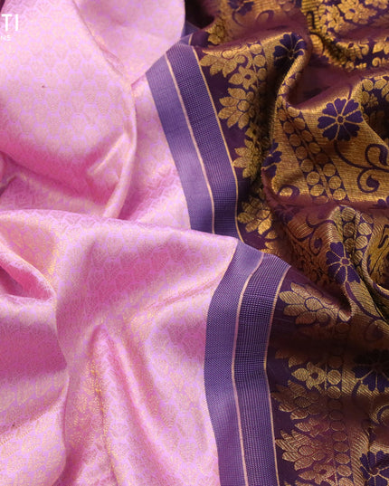 Pure kanjivaram silk saree light pink and wine shade with allover zari woven brocade weaves and rich zari woven border
