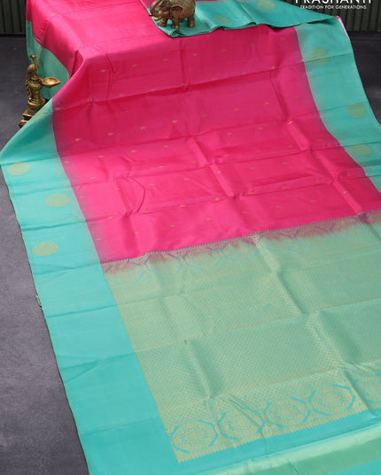 Pure kanjivaram silk saree pink and teal green with zari woven buttas and zari woven butta border
