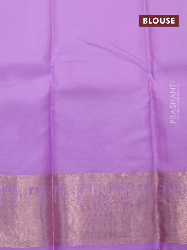 Pure kanjivaram silk saree cream and lavender with allover self emboss & zari buttas and copper zari woven border