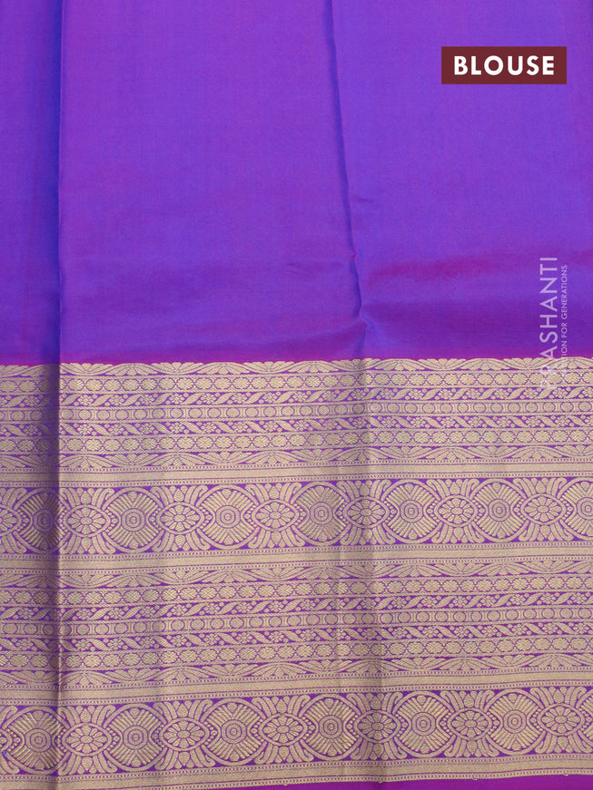 Pure kanjivaram silk saree blue and dual shade of purple with allover zari woven 1000 buttas and long zari woven border