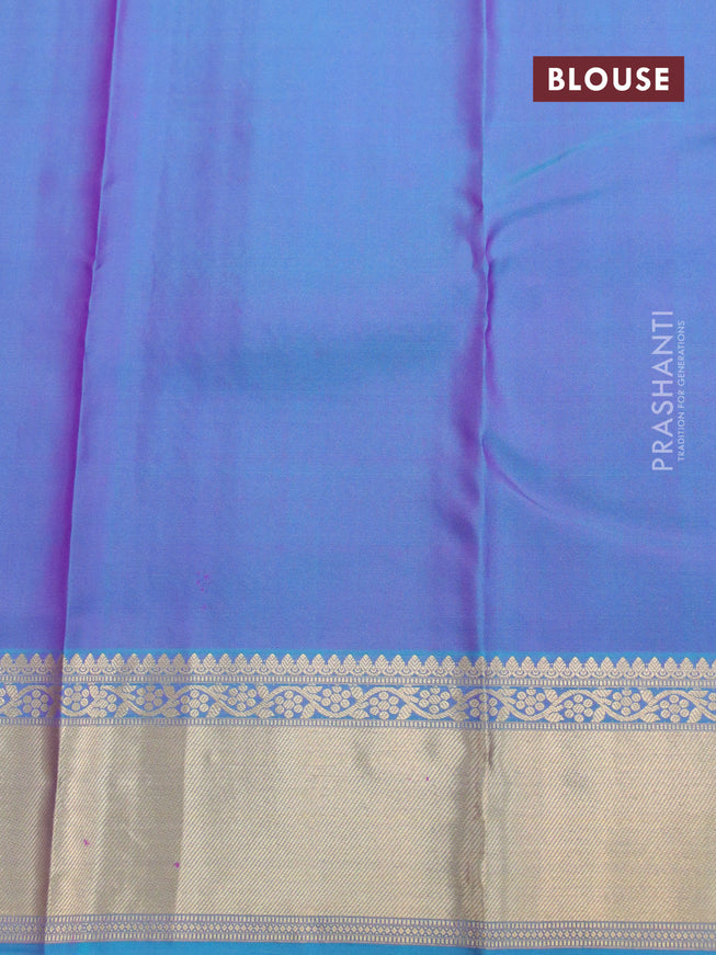 Pure kanjivaram silk saree magenta pink and dual shade of blue with allover zari woven 1000 buttas and zari woven border