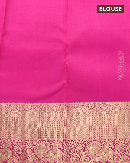 Pure kanjivaram silk saree dual shade of orange and pink with allover annam & rudhraksha zari woven buttas and rich zari woven annam border
