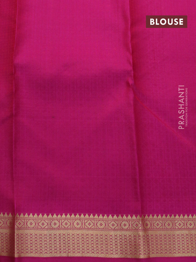 Pure kanjivaram silk saree dual shade of pink and magenta pink with allover self emboss and rich zari woven border