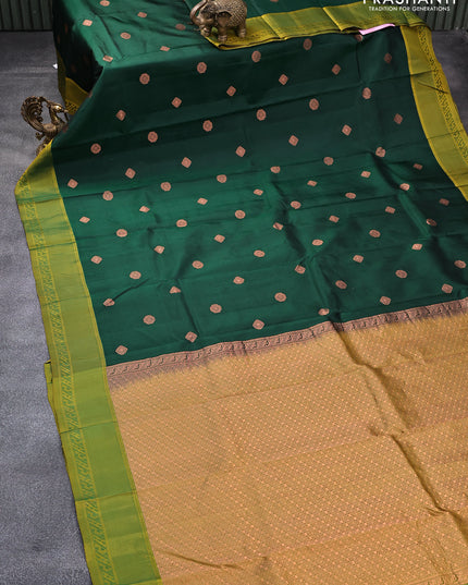 Pure kanjivaram silk saree green and dual shade of mustard green with copperzari woven buttas and woven border