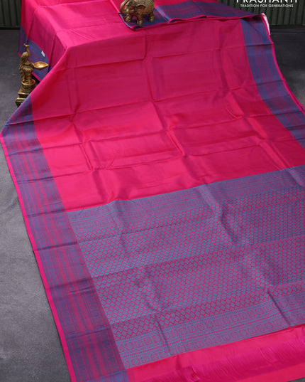 Pure kanjivaram silk saree pink and blue with plain body and thread woven border