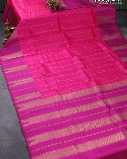 Pure kanjivaram silk saree pink and purple with allover zari weaves & buttas and zari woven temple border