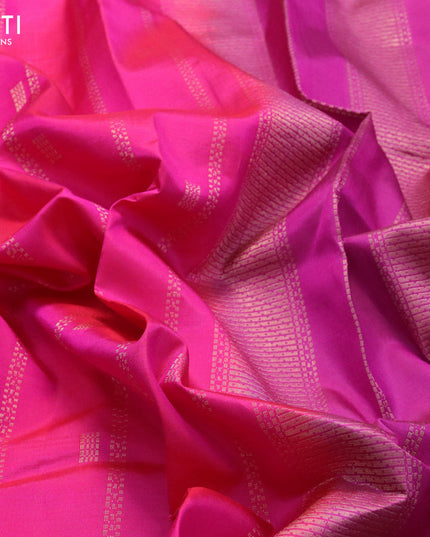 Pure kanjivaram silk saree pink and purple with allover zari weaves & buttas and zari woven temple border