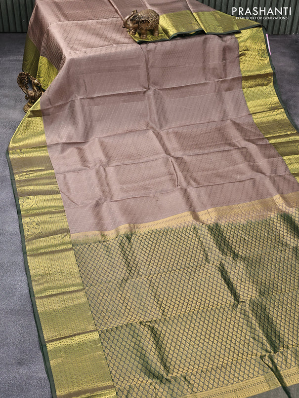 Pure kanjivaram silk saree grey shade and dual shade of green with allover self emboss and zari woven border