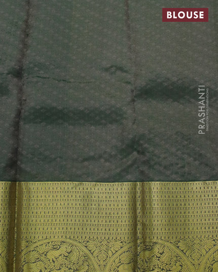 Pure kanjivaram silk saree grey shade and dual shade of green with allover self emboss and zari woven border
