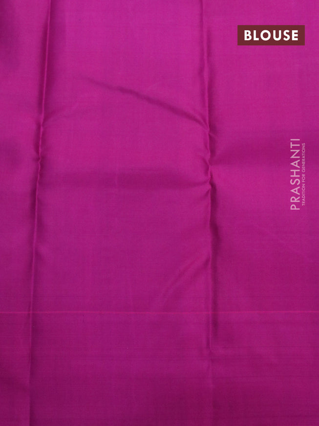 Pure kanjivaram silk saree dual shade of green and purple with allover zari checks pattern and simple border