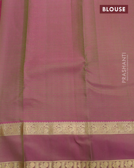 Pure kanjivaram silk saree green and dual shade of pink with zari woven buttas and rettapet zari woven border