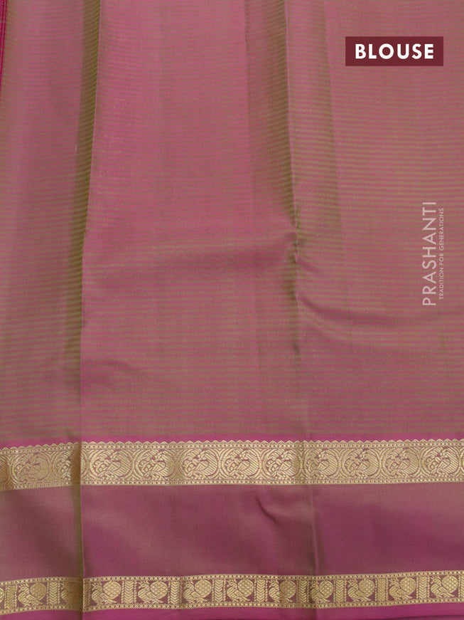 Pure kanjivaram silk saree green and dual shade of pink with zari woven buttas and rettapet zari woven border