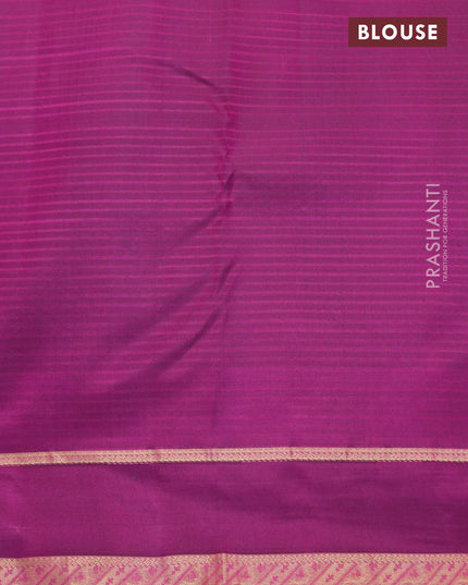 Pure kanjivaram silk saree dual shade of pinkish orange and purple with zari woven buttas and rettapet zari woven border