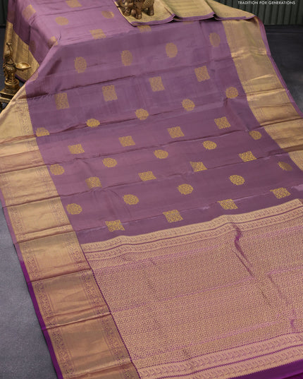 Pure kanjivaram silk saree pastel purple and violet with zari woven buttas and long rich zari woven border