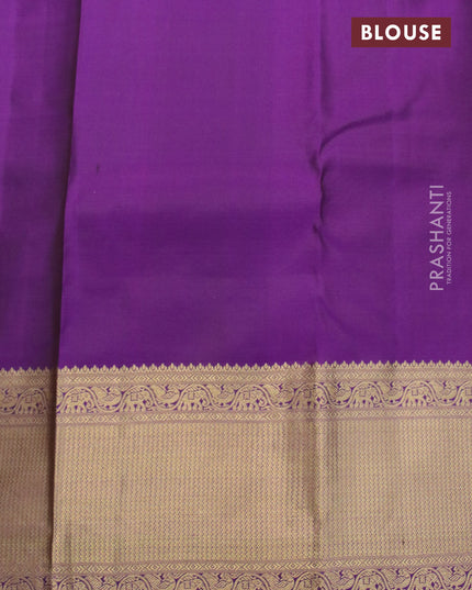 Pure kanjivaram silk saree pastel purple and violet with zari woven buttas and long rich zari woven border
