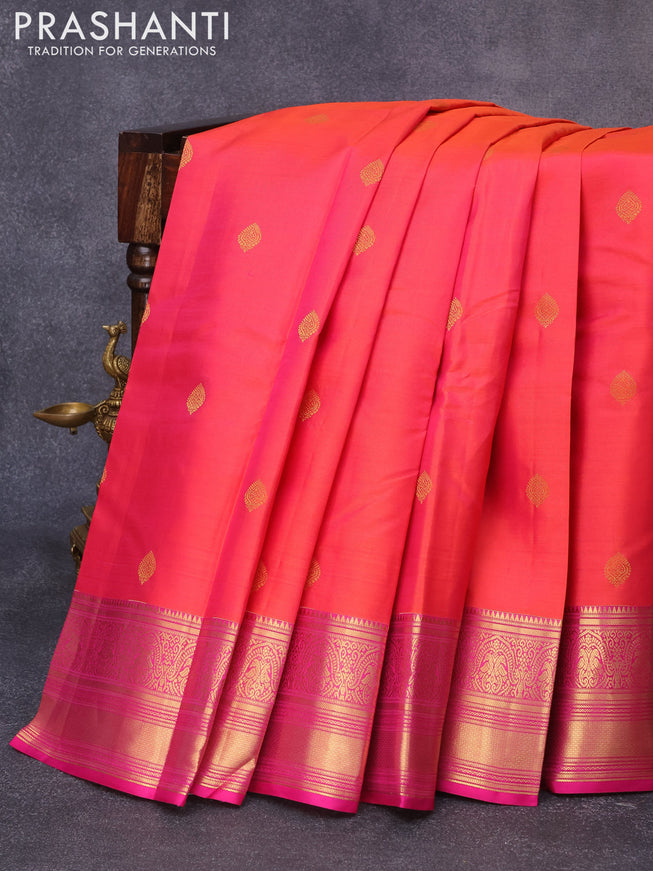 Pure kanjivaram silk saree dual shade of pink and pink with zari woven buttas and rich zari woven border