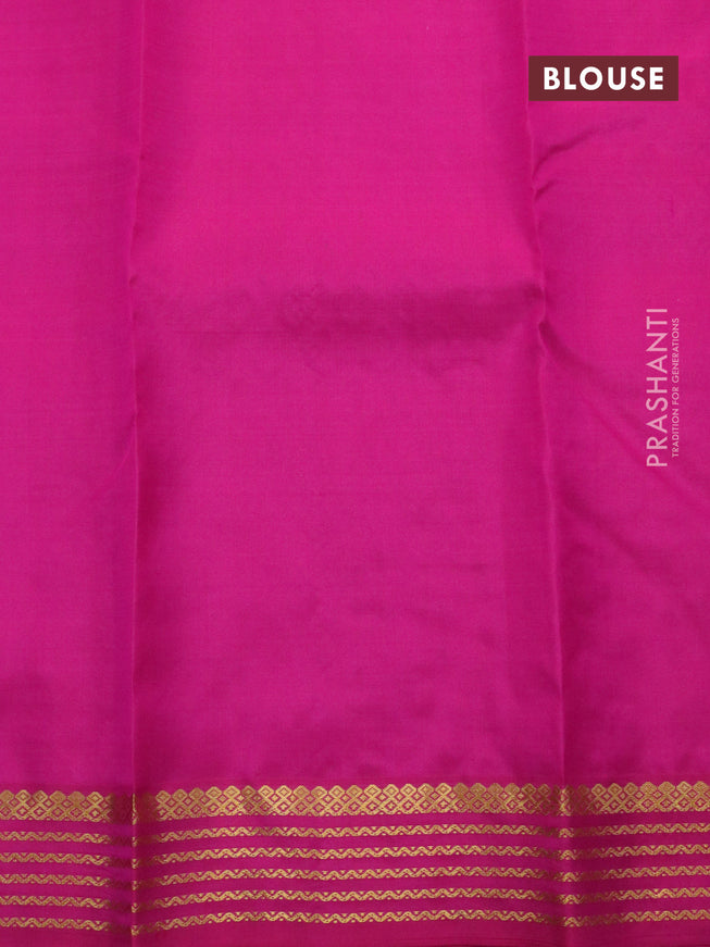 Pure kanjivaram silk saree pastel peach and pink with zari woven buttas and zari woven border