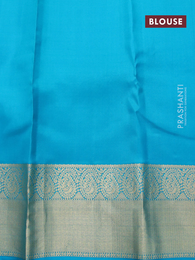Pure kanjivaram silk saree light blue and teal blue with zari woven buttas and rich zari woven border