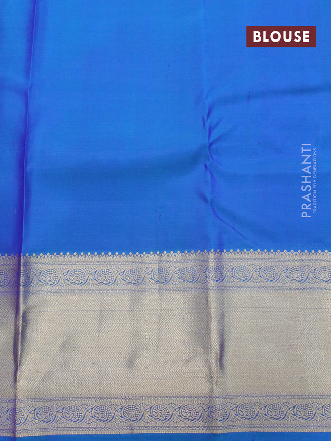 Pure kanjivaram silk saree dual shade of violet and dual shade of blue with thread & zari woven buttas and long rich zari woven border