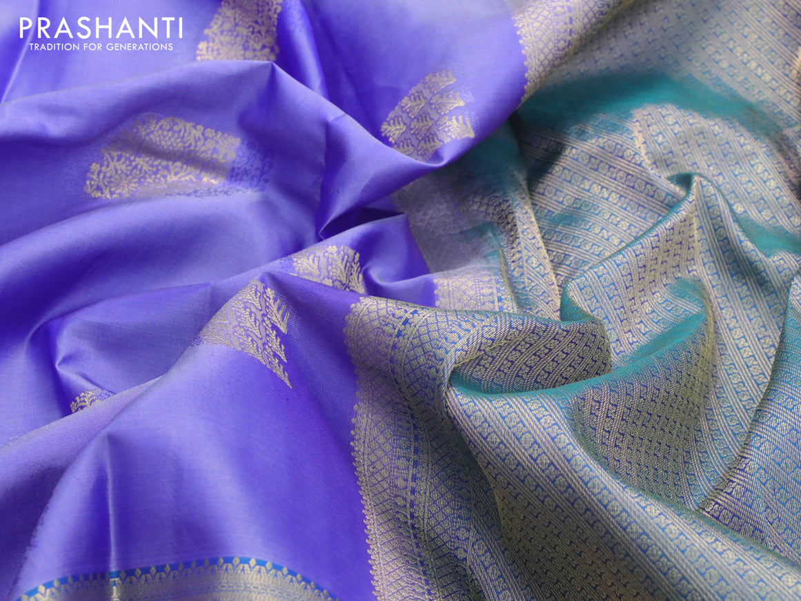 Pure kanjivaram silk saree blue shade and dual shade of blue with thread & zari woven buttas and long rich zari woven border
