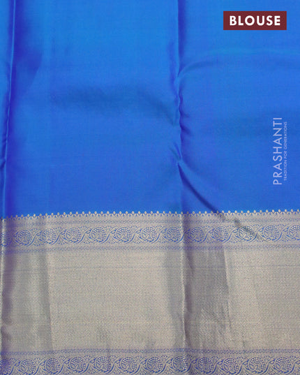Pure kanjivaram silk saree blue shade and dual shade of blue with thread & zari woven buttas and long rich zari woven border