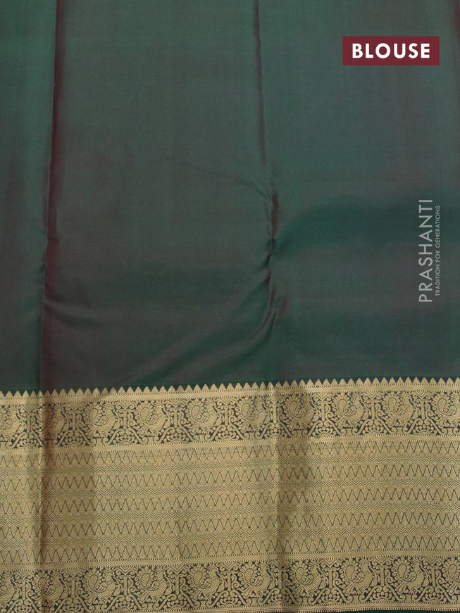 Pure kanjivaram silk saree pastel brown shade and green with zari woven buttas and long rich zari woven border