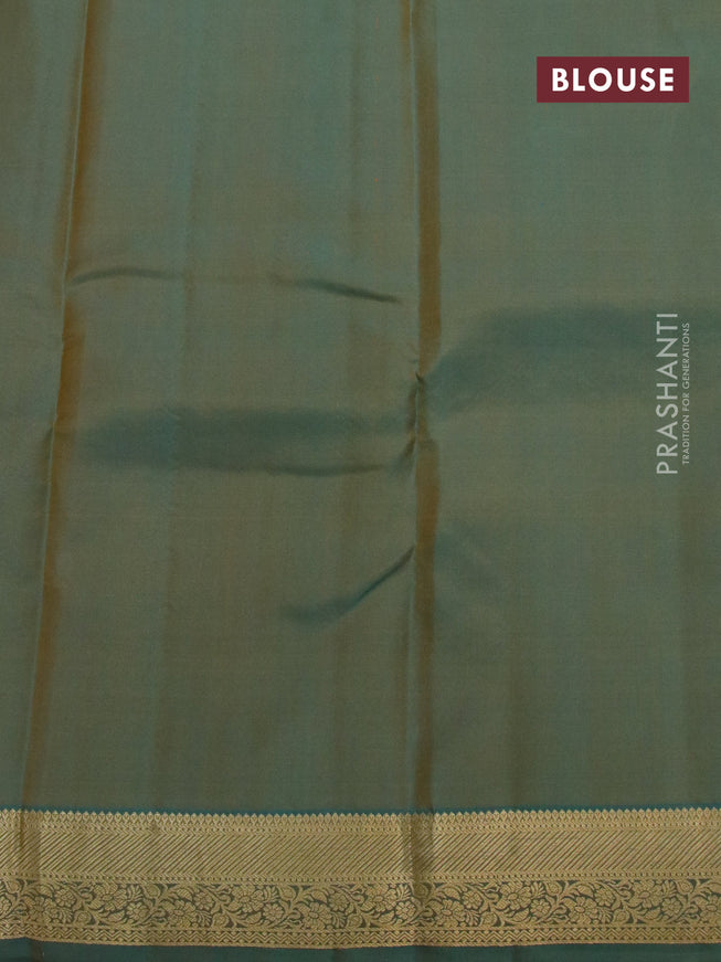 Pure kanjivaram silk saree mango yellow and dual shade of blue with zari woven buttas and zari woven border