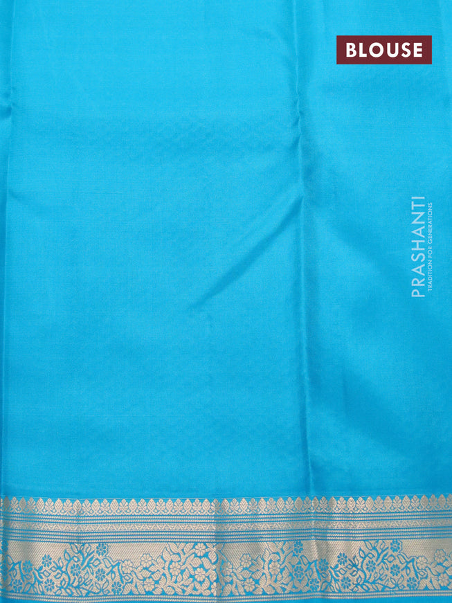 Pure kanjivaram silk saree dark beige and blue with zari woven buttas and zari woven border