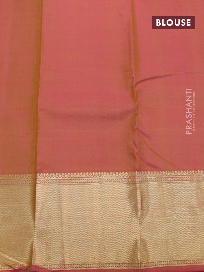 Pure kanjivaram silk saree pale yellow shade and dual shade of pink with zari woven buttas and rich zari woven border