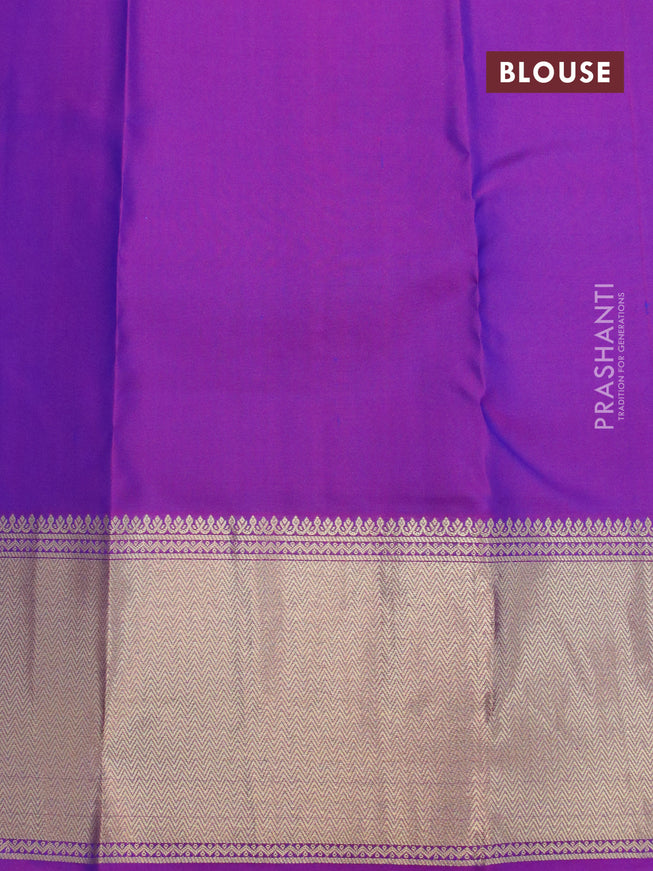 Pure kanjivaram silk saree blue and purple with zari woven buttas and long rich zari woven border