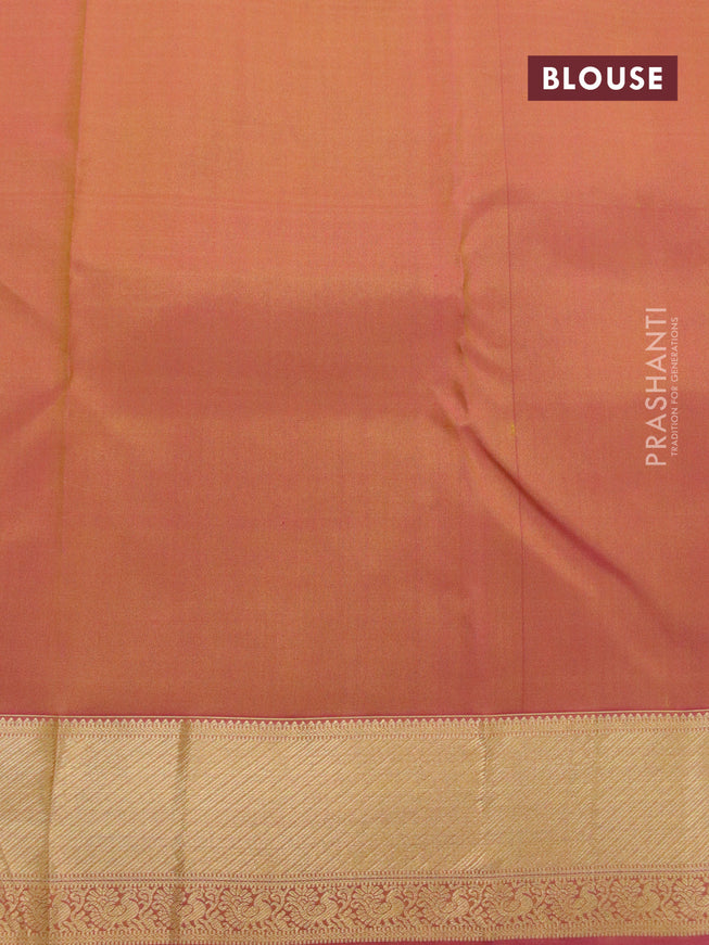 Pure kanjivaram silk saree pale yellow shade and dual shade of pink with zari woven buttas and zari woven border