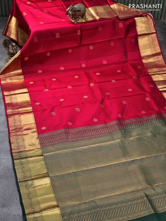 Pure kanjivaram silk saree red and dark green with annam & rudhraksha zari woven buttas and zari woven border