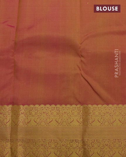 Pure kanjivaram silk saree pale yellow shade and dual shade of pink with azari woven floral buttas and rich zari woven border