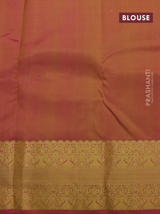 Pure kanjivaram silk saree pale yellow shade and dual shade of pink with azari woven floral buttas and rich zari woven border