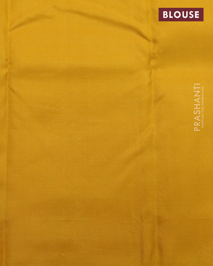 Pure kanjivaram silk saree teal blue and mustard yellow with zari woven buttas in borderless style