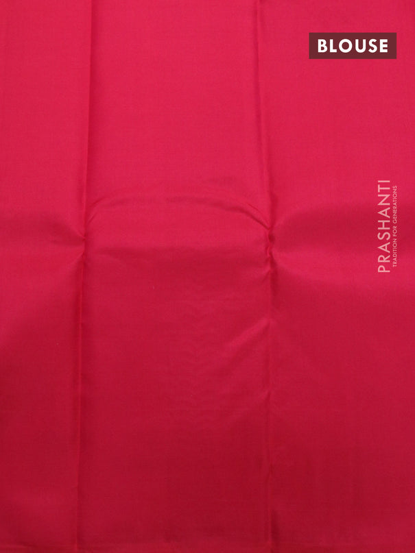 Pure kanjivaram silk saree mango yellow and dark pink with geometric zari woven buttas in borderless style