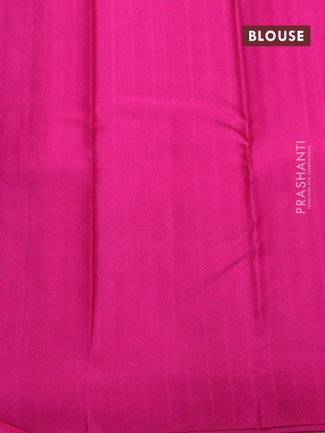 Pure kanjivaram silk saree dual shade of green and pink with allover silver & copper zari weaves in borderless style
