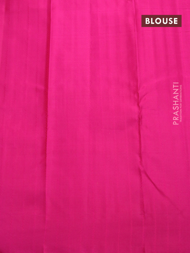 Pure kanjivaram silk saree yellow and pink with allover silver & copper zari weaves in borderless style