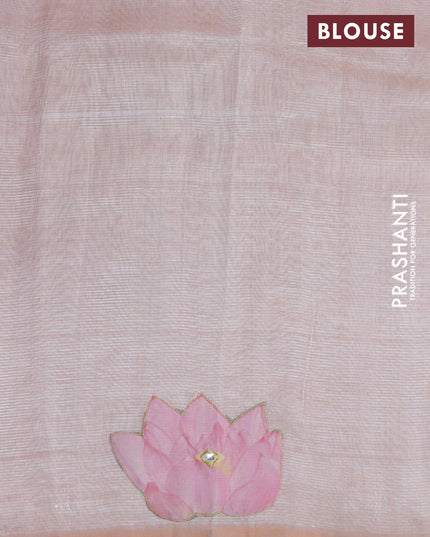 Mangalgiri silk cotton saree pastel peach with plain body and floral applique work