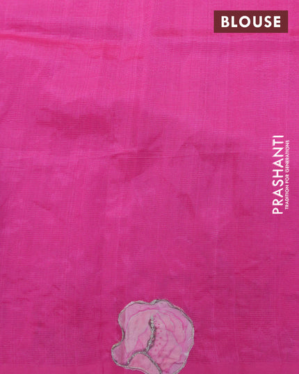 Mangalgiri silk cotton saree pink with plain body and floral applique work