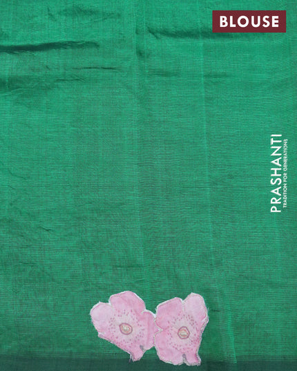 Mangalgiri silk cotton saree dark green with plain body and floral applique work