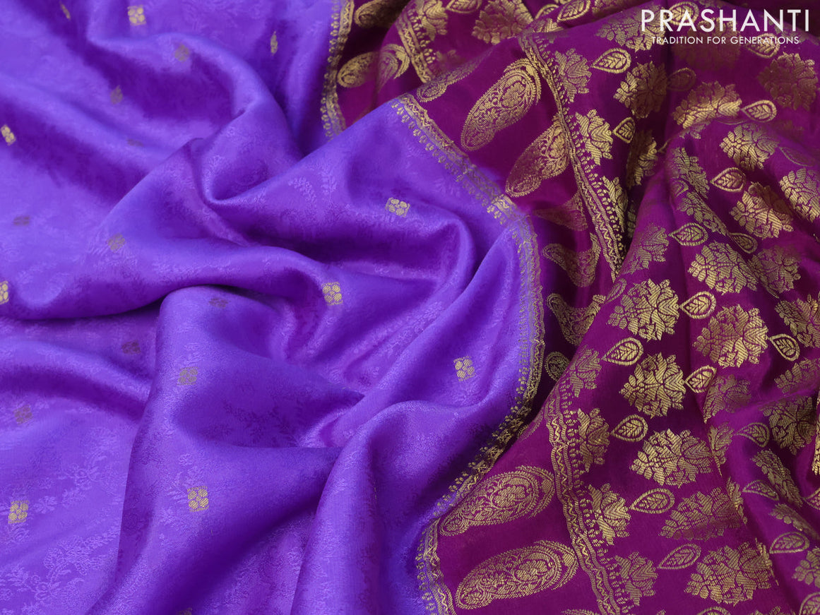 Pure mysore silk saree lavender and purple with allover self emboss & buttas and zari woven border