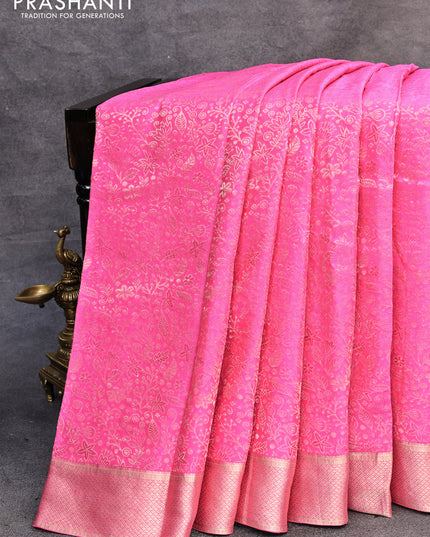 Pure mysore silk saree candy pink with allover zari woven brocade weaves and zari woven border