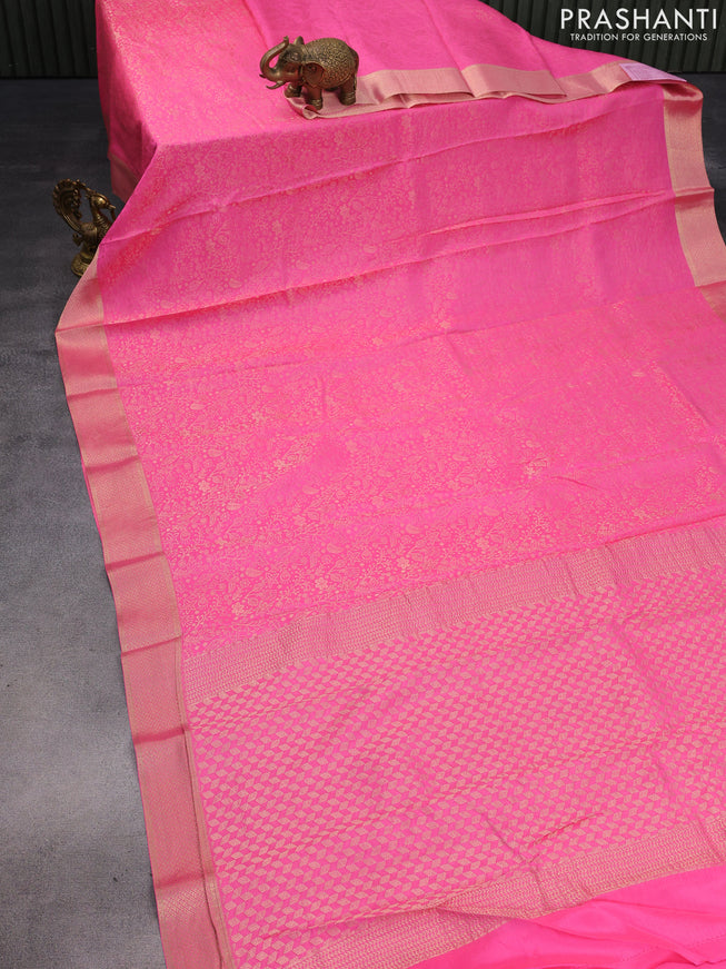 Pure mysore silk saree candy pink with allover zari woven brocade weaves and zari woven border