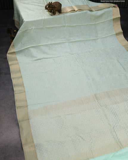 Pure mysore silk saree pastel green with allover zari woven brocade weaves and zari woven border