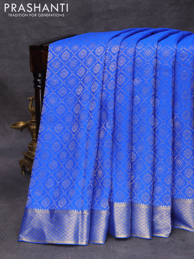 Pure mysore silk saree royal blue with allover zari woven brocade weaves and zari woven border