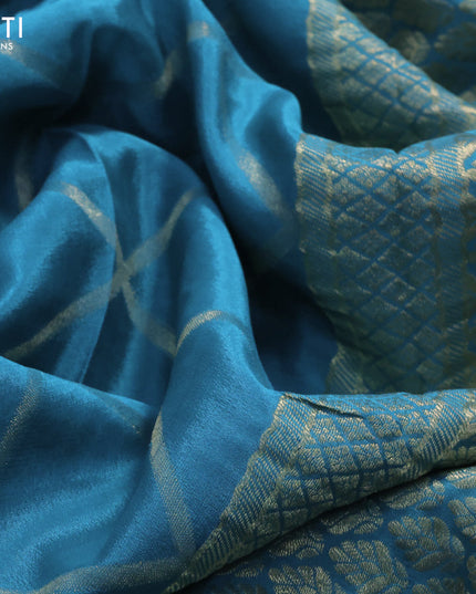 Pure mysore silk saree peacock blue with allover zari weaves and zari woven border